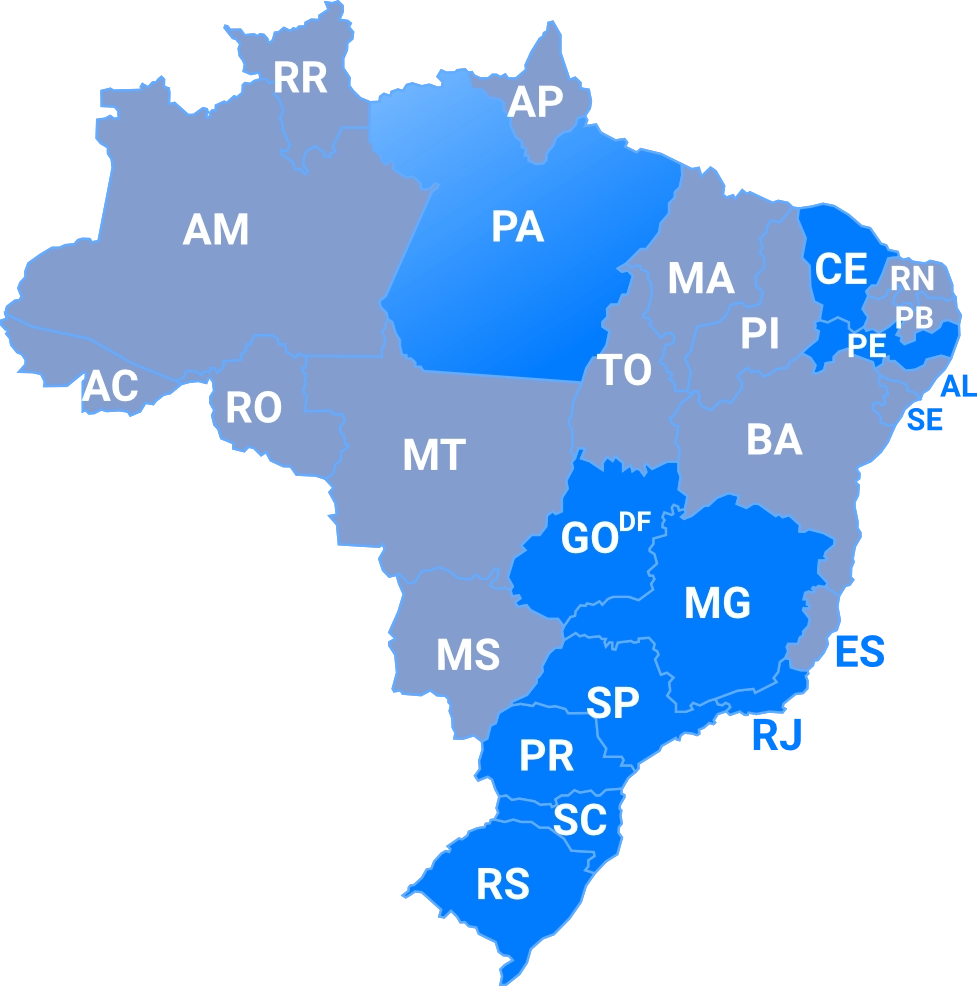 Mapa do Brasil com a cobertura da rede SIP-I Voiicr por estado