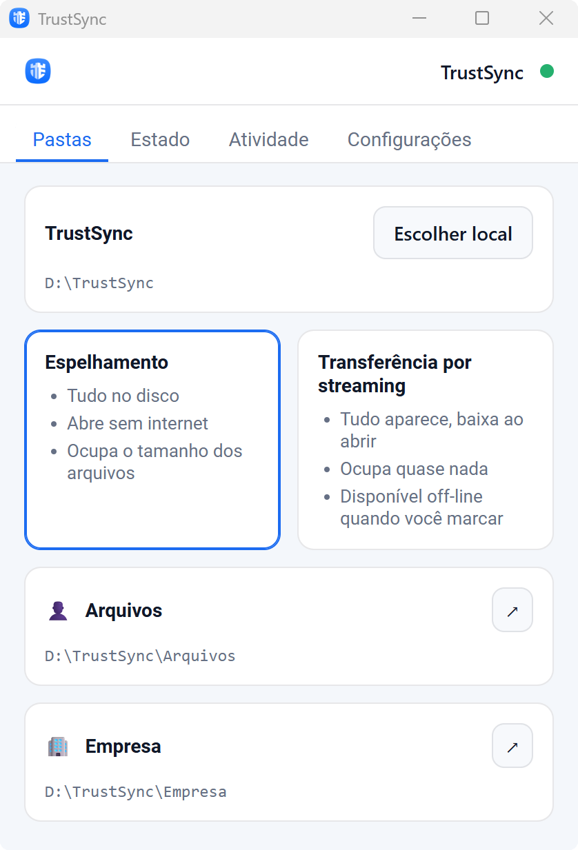 Janela de sincronização de arquivos do Voiicr Cloud no desktop